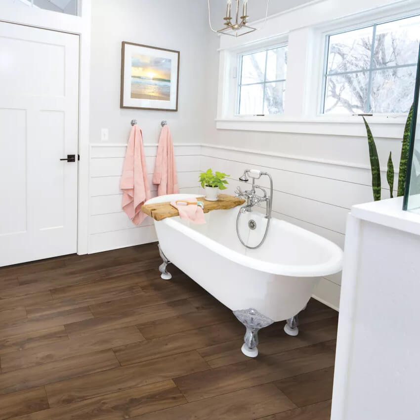 Bathroom tile flooring with bath tub | Holmes Carpet Center